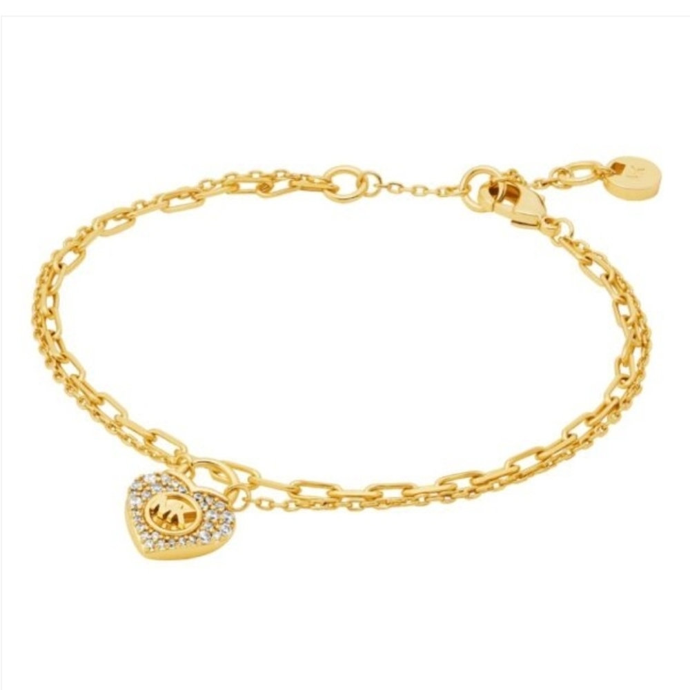Michael Kors Gold-Tone Double Layer Heart Lock Chain Bracelet